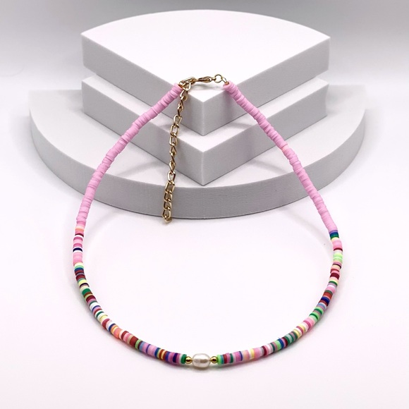 NEW….Heishi Beaded with Genuine Freshwater Pearl Necklace - Picture 3 of 10